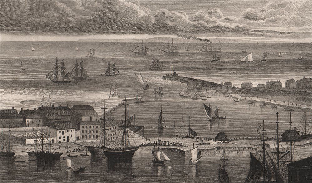 The pier & harbour, Dover, from the heights above the town. Kent. SHEPHERD 1829